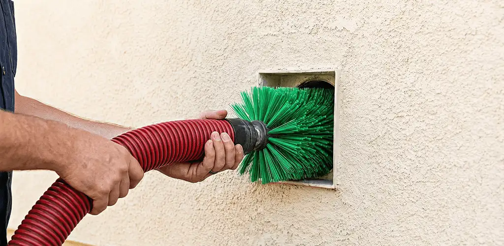 Air duct cleaning brush removing debris from a vent opening in Albany, NY