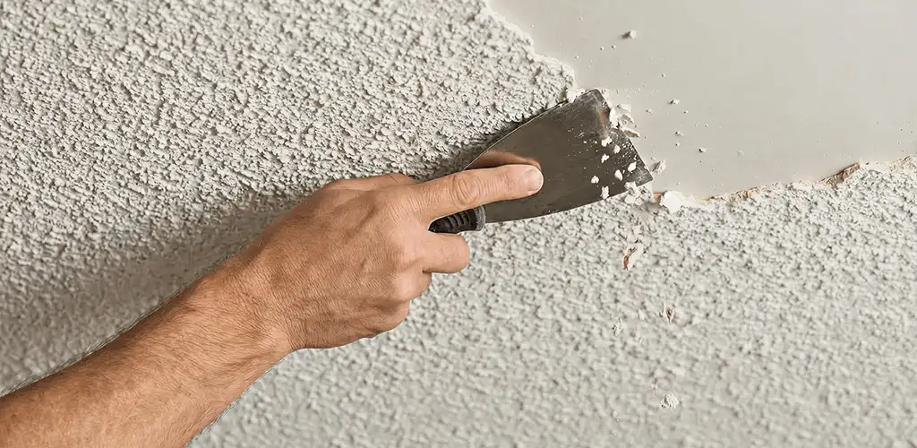 Popcorn ceiling removal scraping off textured ceiling finish in Albany, NY