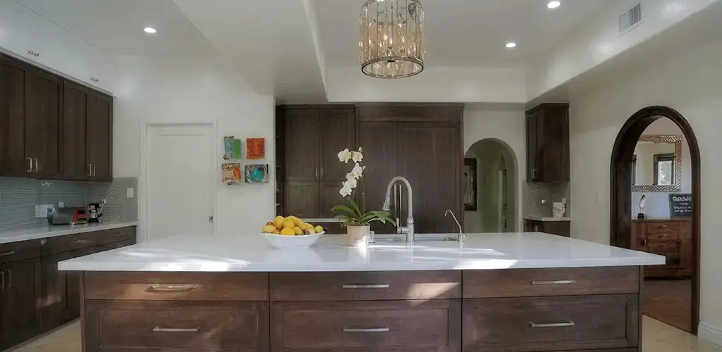 Cabinet refacing project with updated kitchen cabinets and island in Albany, NY