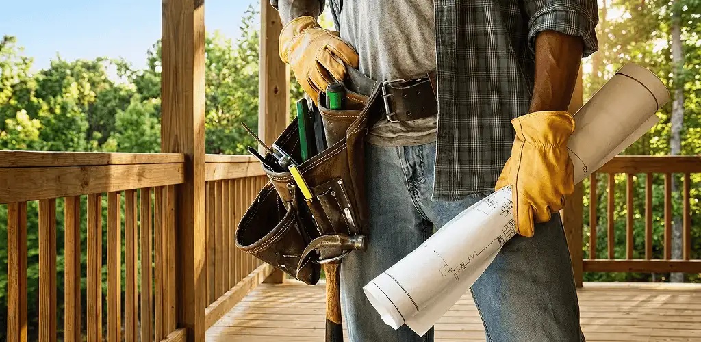 Professional handyman with tool belt ready for home repairs in Albany, NY