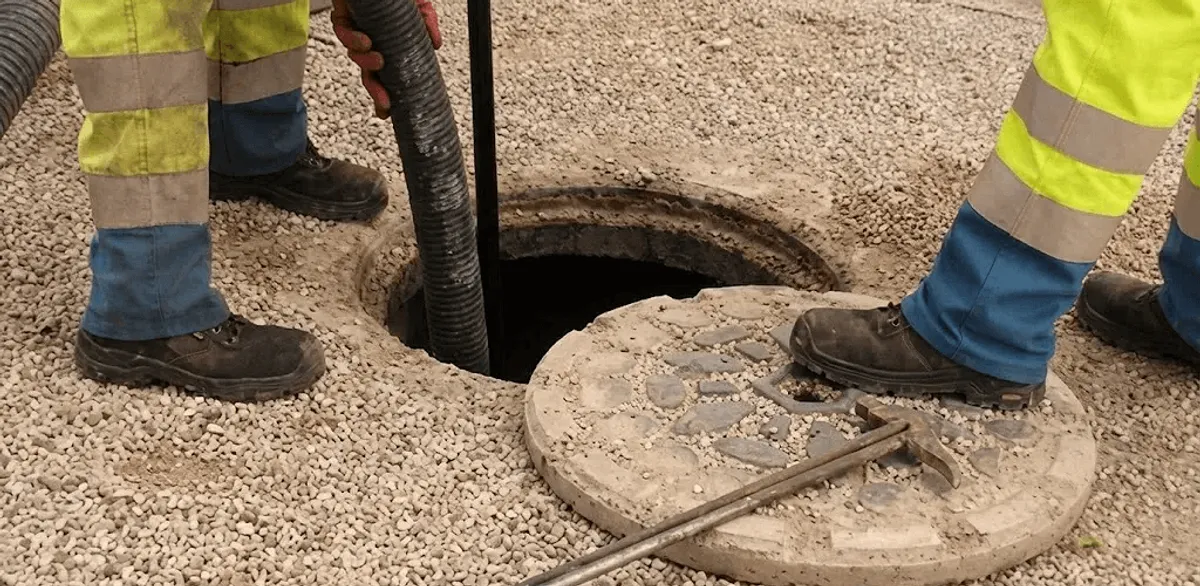 Drain cleaning crew clearing a sewer access point with professional equipment in Albany, NY