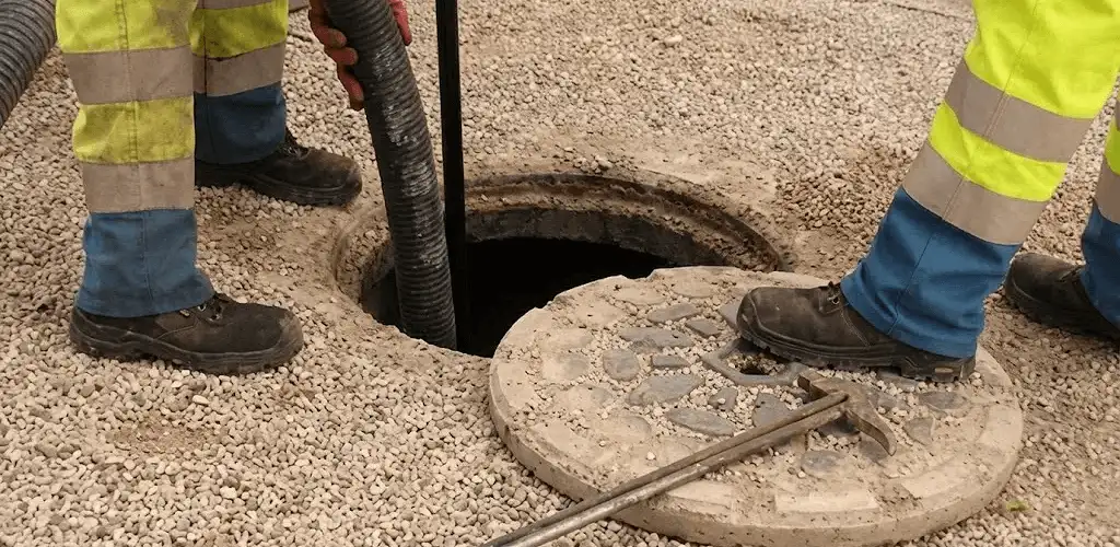 Drain cleaning crew clearing a sewer access point with professional equipment in Albany, NY